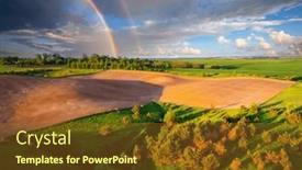  Presentation with earth eye - PPT theme consisting of awesome-rainbow-over-the-countryside background and a tawny brown colored foreground