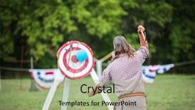  Presentation with hit target - Colorful slides enhanced with ax at a target backdrop and a mint green colored foreground