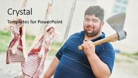  Presentation with butcher - Theme with axe and sheep carcass background and a  colored foreground