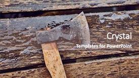  Presentation with rustic wood wooden frame - Colorful presentation design enhanced with axe on wooden surface left backdrop and a violet colored foreground