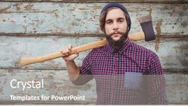  Presentation with cutout paper people standing around globe holding hands - Beautiful slide deck featuring axe while standing against wood backdrop and a  colored foreground