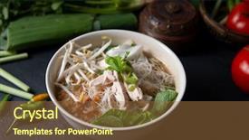  Presentation with noodles - Theme enhanced with ayam - asian rice noodles soup background and a tawny brown colored foreground