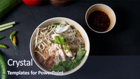  Presentation with asian noodle soup in a - Slide deck consisting of ayam - asian rice noodles soup background and a wine colored foreground