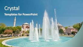  Presentation with ayasofya mosque - Slides with ayasofya mosque - fountain in front hagya sofia background and a teal colored foreground