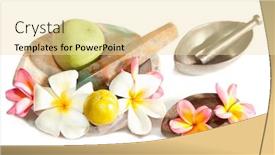  Presentation with white flowers - Audience pleasing PPT theme consisting of ayurveda-healing-herbs-fruits backdrop and a blonde colored foreground