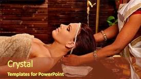  Presentation with ayurveda - Amazing PPT theme having ayurvedic - woman having facial ayurveda spa backdrop and a tawny brown colored foreground
