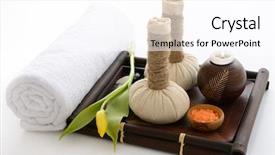  Presentation with spa herbal balls - Presentation with ayurvedic medicinal - spa still life with spa background and a white colored foreground