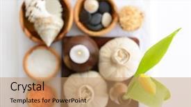  Presentation with spa herbal balls - Theme with ayurvedic medicinal - spa still life with spa background and a coral colored foreground