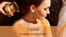  Presentation with ayurveda - Amazing PPT theme having ayurvedic medicinal - young woman having oil ayurveda backdrop and a gold colored foreground