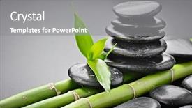 Presentation with spirituality zen meditation stone - PPT theme with ayurvedic medicinal - zen basalt stones and bamboo background and a gray colored foreground