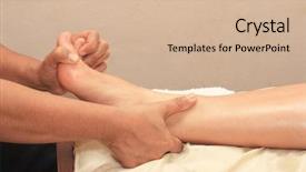  Presentation with foot massage - Presentation having pressure point - ayurvedic spa foot leg massage background and a soft green colored foreground
