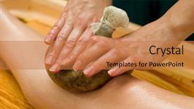 Presentation with massage therapy - Slides with ayurvedic therapy massage procedure background and a coral colored foreground