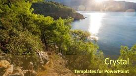  Presentation with sunset coast of the sea - Slides featuring ayus - beautiful sea coast ay sunset background and a  colored foreground