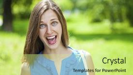  Presentation with street - Beautiful slide deck featuring ayus - screaming brunette woman summer street backdrop and a soft green colored foreground