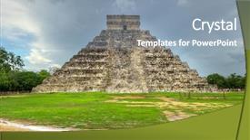  Presentation with aztec - Slides having aztec calendar - kukulkan pyramid in chichen itza background and a light blue colored foreground