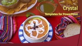  Presentation with sauces - Theme enhanced with aztec soup from mexico recipe background and a tawny brown colored foreground