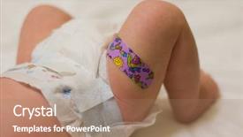  Presentation with vaccination - PPT theme with hepatisis b - baby's first vaccination shot background and a coral colored foreground