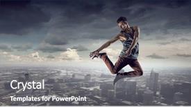  Presentation with media - Presentation design having b-boy performing some moves background and a gray colored foreground