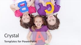  Presentation with dropping letters - Slides with b c - girls holding a b c background and a sky blue colored foreground
