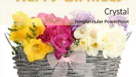  Presentation with babbling brook beautiful reflections - Slide deck with b day celebration - beautiful bouquet of freesias background and a  colored foreground