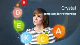  Presentation with vitamin - Colorful slide deck enhanced with b k - thoughtful young woman with vitamin backdrop and a ocean colored foreground