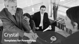  Presentation with job interview - Colorful slide set enhanced with b w handshake - job interview backdrop and a dark gray colored foreground