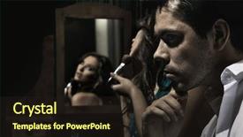  Presentation with leave - Colorful slides enhanced with b w photo of a couple preparing to leave backdrop and a wine colored foreground