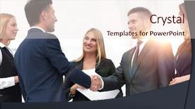  Presentation with partners - Beautiful PPT theme featuring b whandshake - closeup of handshake of business backdrop and a sky blue colored foreground