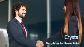  Presentation with handshake - Slides having b2b - business people handshake background and a tawny brown colored foreground