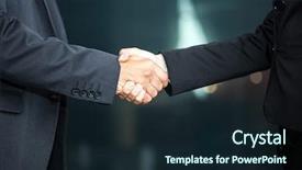  Presentation with shaking hands - Amazing PPT theme having b2b - business people shaking their hands backdrop and a wine colored foreground