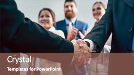  Presentation with business success - Amazing slide set having b2b - close-up on handshake of two backdrop and a violet colored foreground