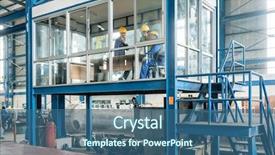  Presentation with factory workers - Colorful PPT theme enhanced with b2b - three asian workers talking backdrop and a ocean colored foreground