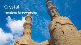  Presentation with twin towers - Slides with bab-zuweila-minaret-twin-towers background and a teal colored foreground