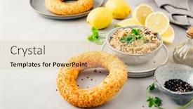  Presentation with sesame paste - Theme consisting of baba-ganoush-levantine-cuisine-appetizer background and a lemonade colored foreground