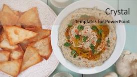  Presentation with olive oil - Colorful slide set enhanced with baba ghanoush levantine eggplant dip backdrop and a coral colored foreground