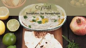  Presentation with eggplant - Audience pleasing slide deck consisting of baba ghanoush levantine eggplant dish with parsley and olive oil backdrop and a coral colored foreground