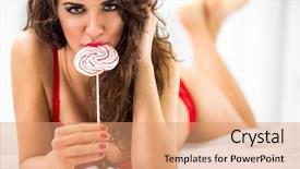  Presentation with lollipop - Colorful slide set enhanced with babe - sexy lady licking a lollipop backdrop and a coral colored foreground