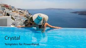  Presentation with relaxation - Amazing presentation theme having babe - woman enjoying relaxation in pool backdrop and a cyan colored foreground