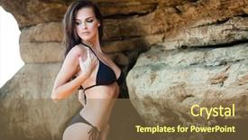  Presentation with black woman - Colorful PPT theme enhanced with babe - young woman in black bikini backdrop and a coral colored foreground