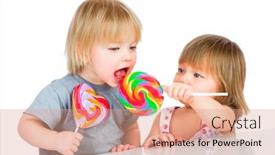  Presentation with babies - Amazing slide deck having babies eating a sticky lollipop on white background backdrop and a coral colored foreground