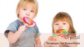  Presentation with babies - PPT theme consisting of babies eating a sticky lollipop on white background background and a coral colored foreground