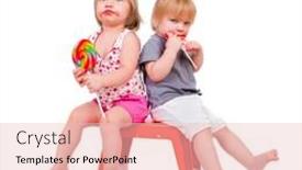  Presentation with babies - Colorful presentation theme enhanced with babies eating a sticky lollipop on white background backdrop and a lemonade colored foreground