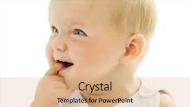  Presentation with baby teeth - Amazing PPT theme having babies education - cute baby girl touching her backdrop and a coral colored foreground