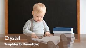  Presentation with books - Presentation design enhanced with babies genius - cute little boy with books background and a tawny brown colored foreground