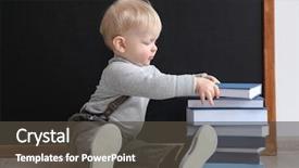  Presentation with tan book stack stacks of books - Cool new slide deck with babies genius - cute little boy with books backdrop and a dark gray colored foreground