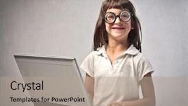  Presentation with smiling little girl - Slide deck featuring babies genius - smiling little girl with thick background and a coral colored foreground