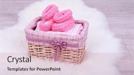  Presentation with baby clothes - Audience pleasing presentation design consisting of babies good - baby clothes in basket backdrop and a coral colored foreground