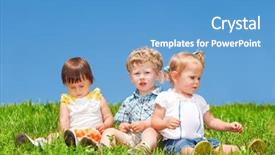  Presentation with babies - Presentation featuring babies sit on grass against blue sky background and a teal colored foreground