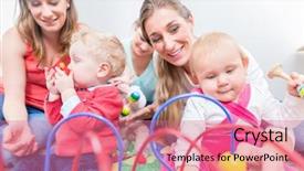  Presentation with young mothers - Colorful presentation theme enhanced with babies while playing with multicolor backdrop and a coral colored foreground