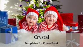  Presentation with babies - Cool new PPT theme with santa claus children twin - babies with presents backdrop and a light gray colored foreground